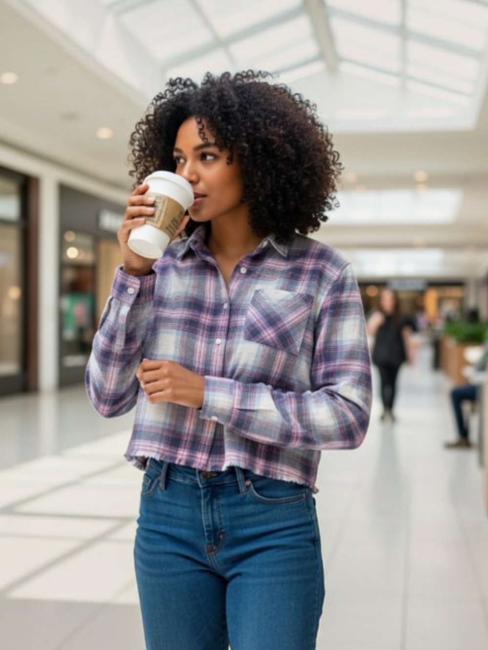 SO Purple Plaid Cropped Button-Down Shirt